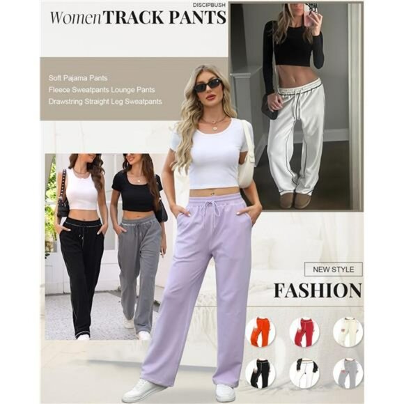 Wide Leg Sweatpants Women High Waisted Joggers Lounge Pants Soft Fleece - Picture 5 of 7